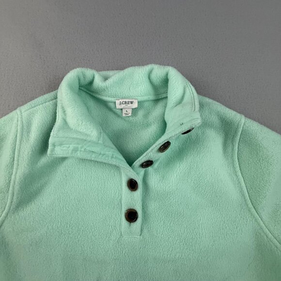 J. Crew Pullover Sweater Women's Large Thick Fleece Quarter Button Down Pockets - Picture 3 of 10